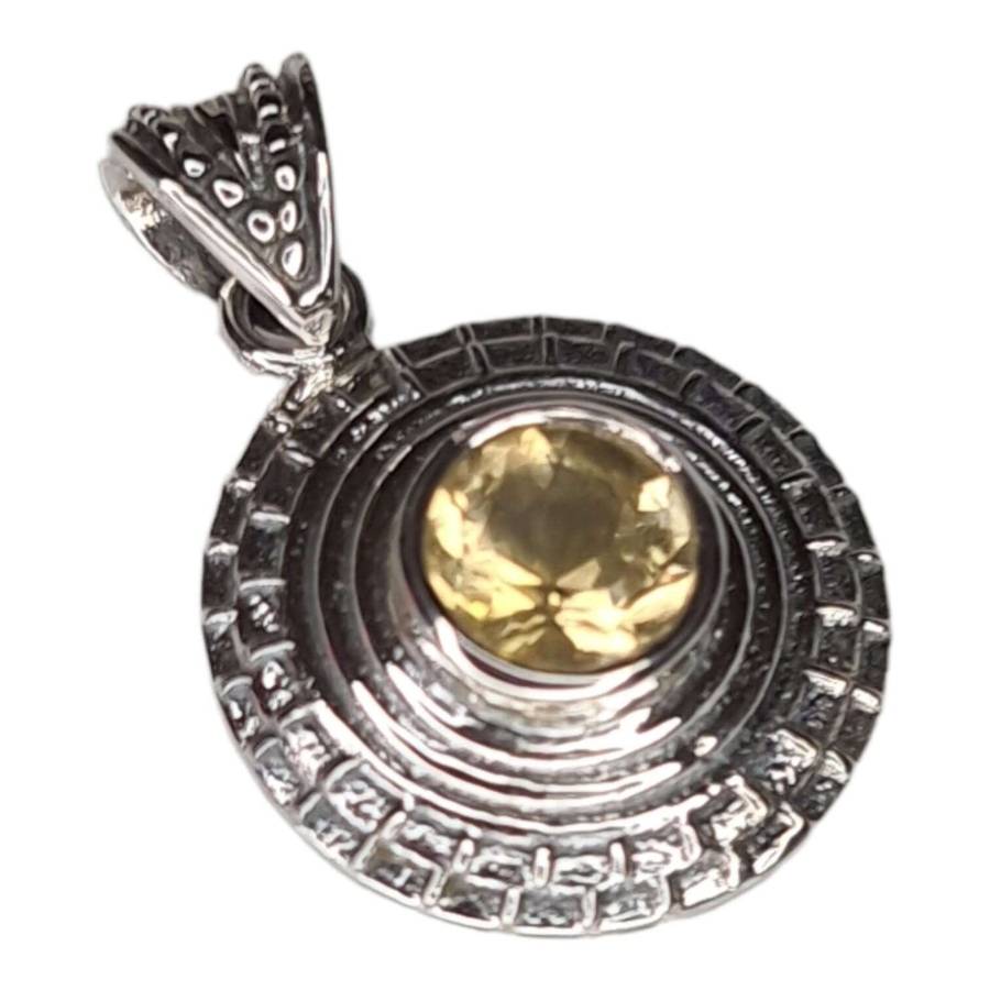 Citrine pendant in 925 silver, round, 30mm incl. bail