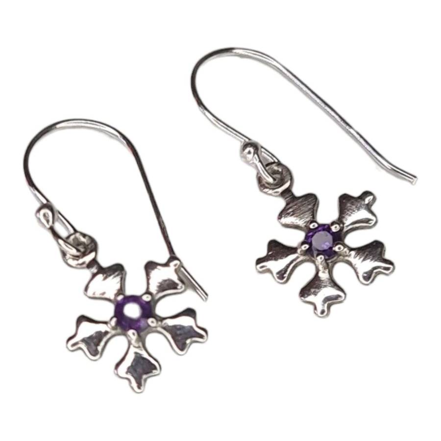 Flower earrings in 925 silver, Amethyst, 26mm incl. hook