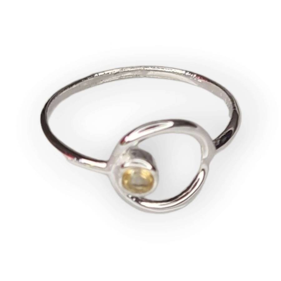 Citrine ring in 925 silver, round, size 8