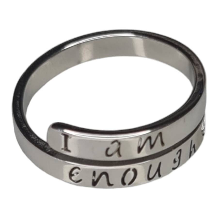 Engraved ring, stainless steel, I am enough, adjustable