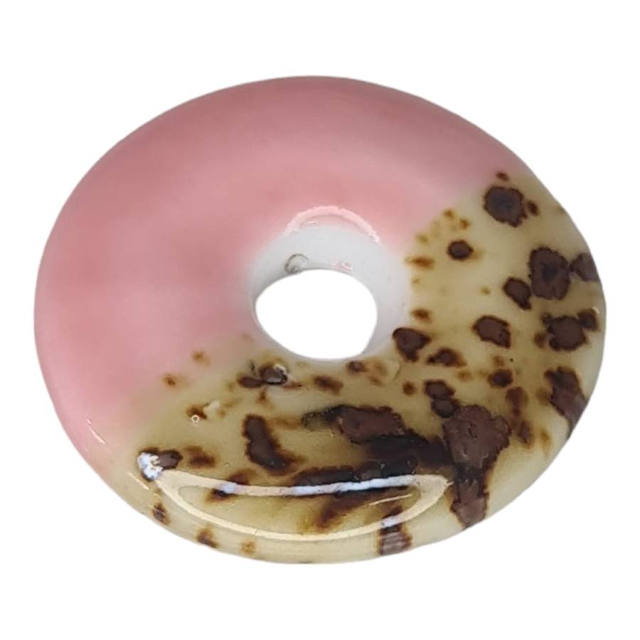 Porcelain donut, pink / brown, 30mm