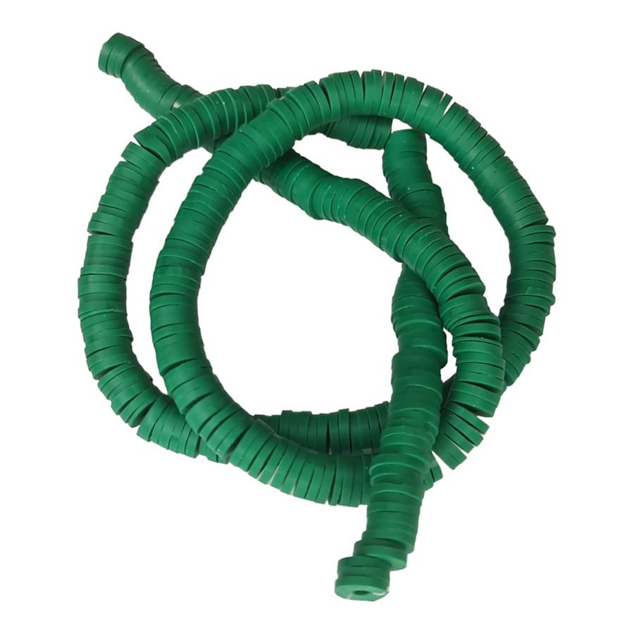 Rubber bead string, discs, 1x6mm, green, 40cm