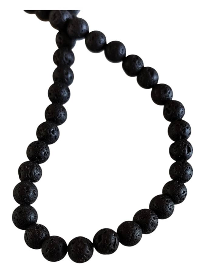 Black Lava bead string, 6mm, round, 40cm