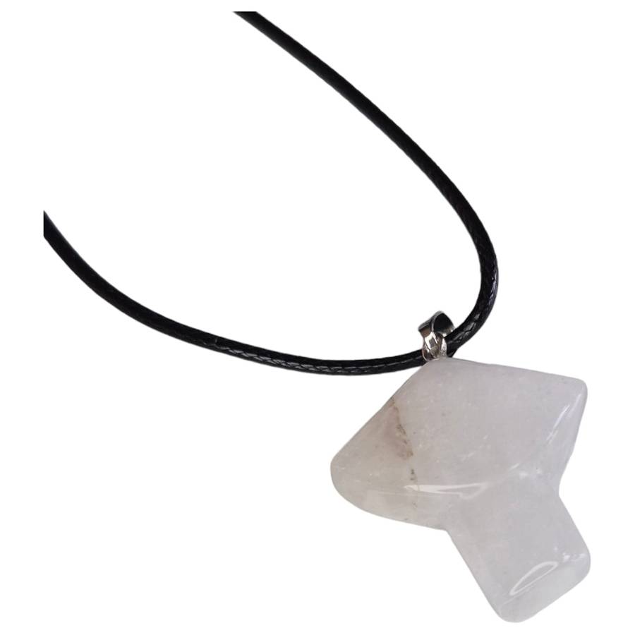 Quartz mushroom necklace, black string, 45cm