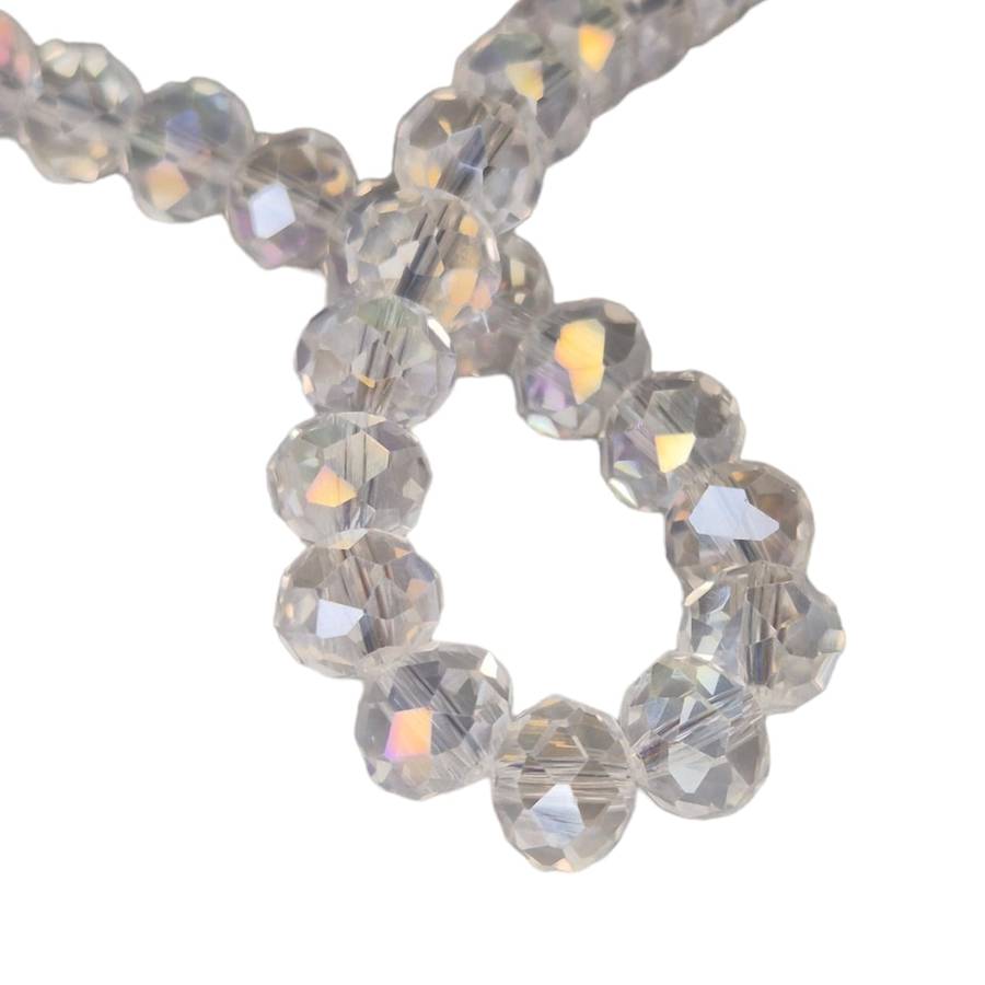 Glass bead string, faceted, rondelle, 6x8mm, clear AB, 40cm
