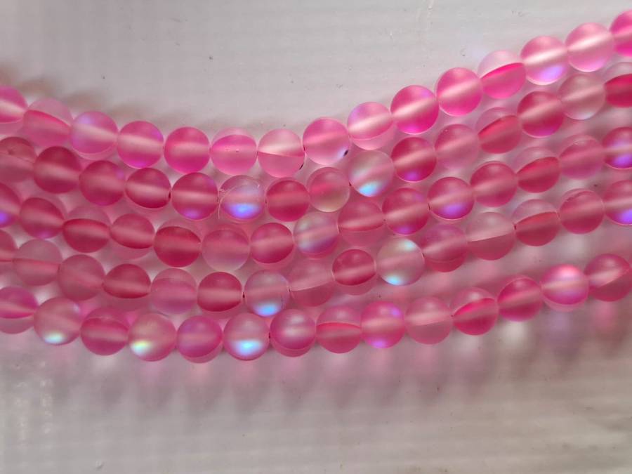 Frosted Pink Aura, Glass bead string, Round, 6.5mm
