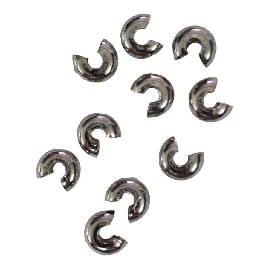 10 pcs 4mm Silver crimp cover, base metal, 9mm x 4mm