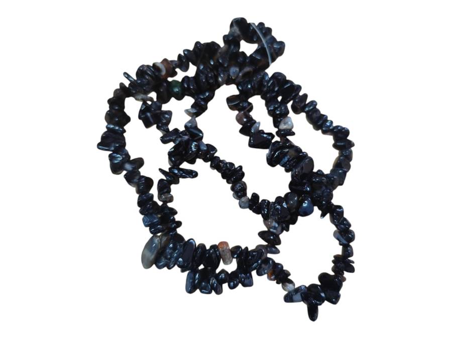 Black agate chip bead string, 80cm