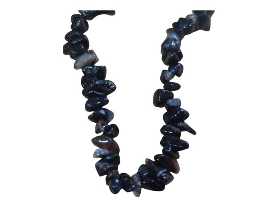Black agate chip bead string, 80cm