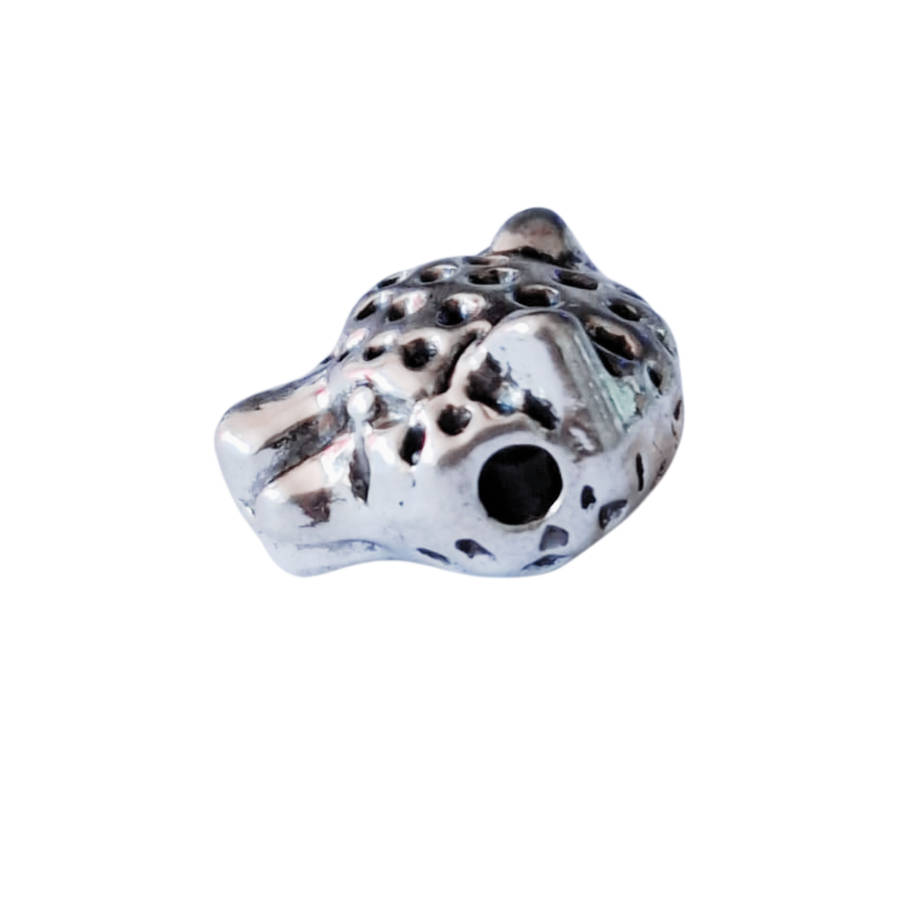 Cheetah head bead, Base metal, 12 x 10.5mm