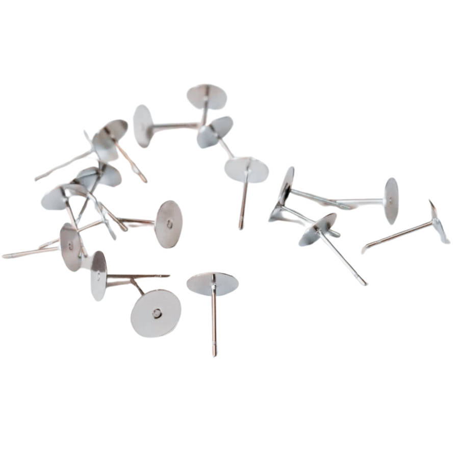 10x Pairs Stainless steel Earring Stud, Flat front 8mm