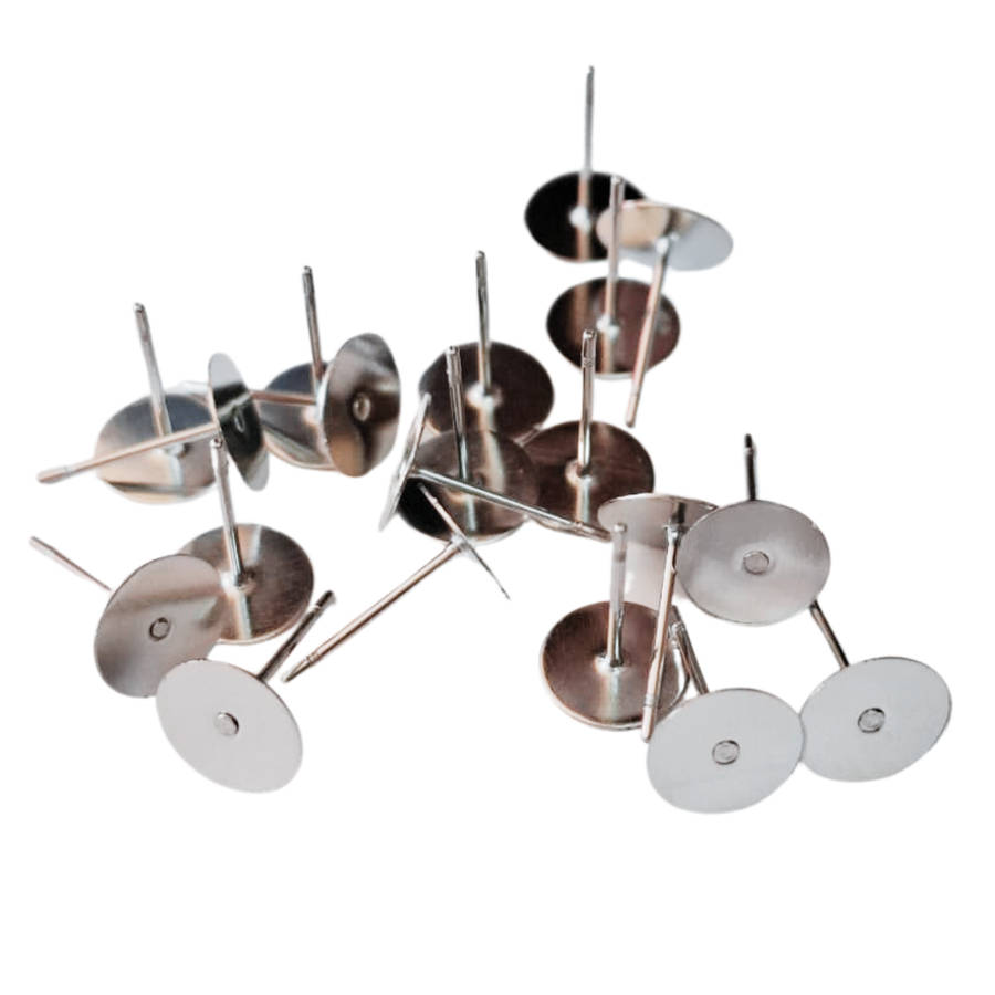 10x Pairs Stainless steel Earring Stud, Flat front 8mm