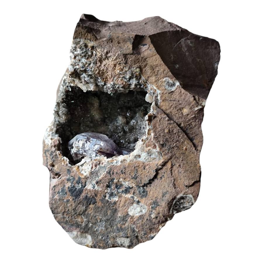 Amethyst with Calcite in a vug within Basalt matrix, Namibia,16 x 10 x 5.5cm