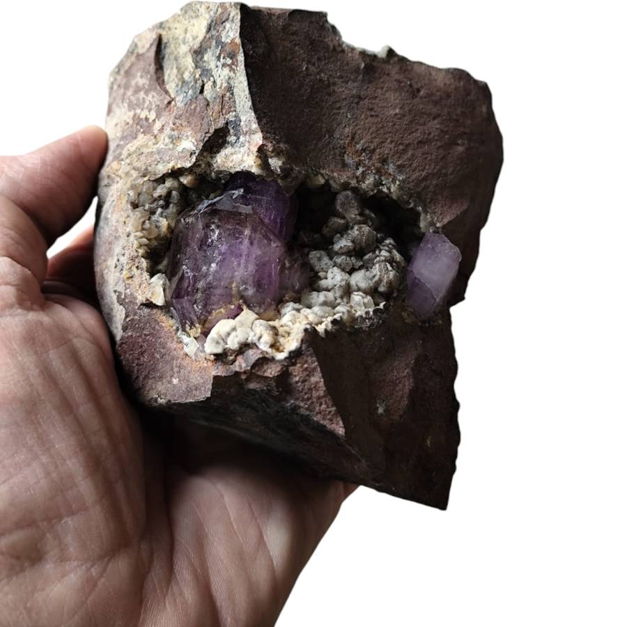 Amethyst with Calcite in a vug within Basalt matrix, Namibia, 9.8 x 9.5 x 5.6cm