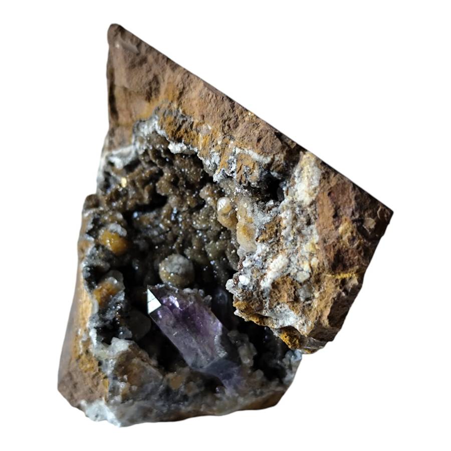 Amethyst with Calcite in a vug within Basalt matrix, Namibia, 8.8 x 7.2 x 5cm