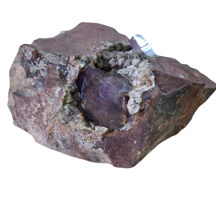 Amethyst with Calcite in a vug within Basalt matrix, Namibia, 9.8 x 9.5 x 5.6cm