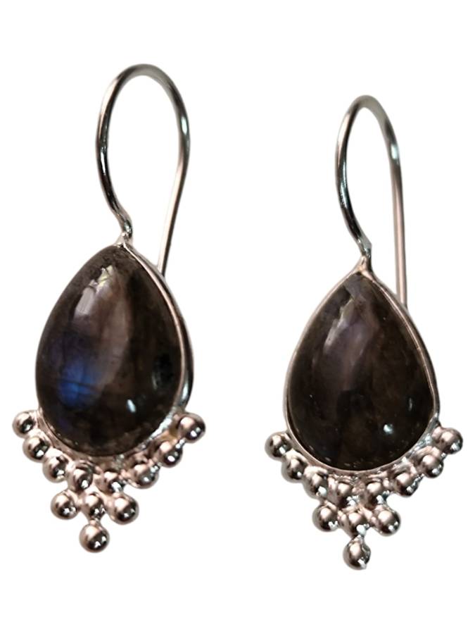 Tear drop earrings in 925 silver, Labradorite, 27mm incl. hook