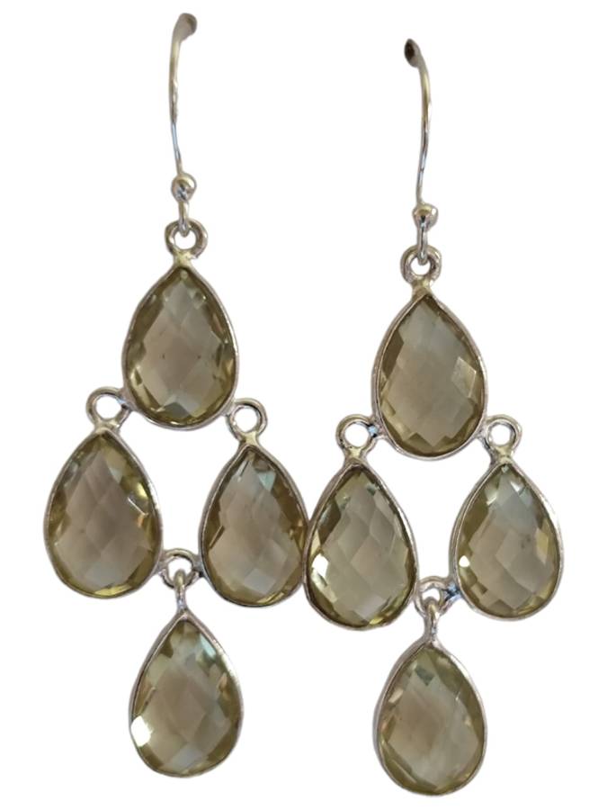 Citrine facet chandelier earrings, 925 Silver