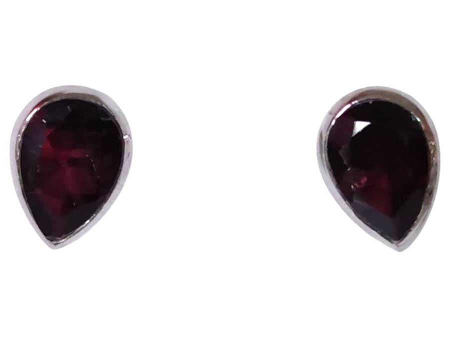 Garnet gemstone, 925 stud earrings with Pear cut, 0.6 x 0.9cm