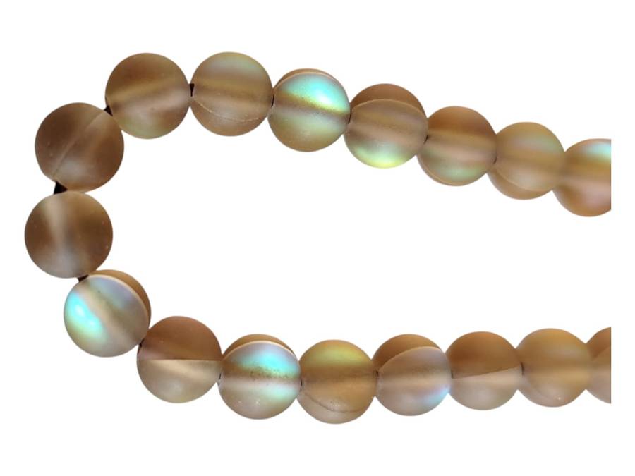 Frosted Brown Aura, Glass bead string, Round, 6.5mm