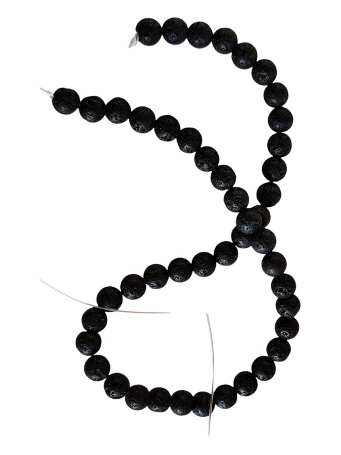 Black Lava bead string, 8mm, round, 40cm