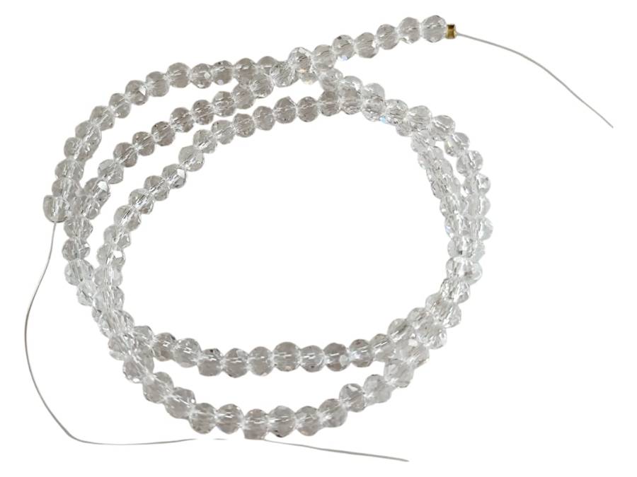 Glass bead string, faceted, rondelle, 4 x 3mm, clear, 40cm
