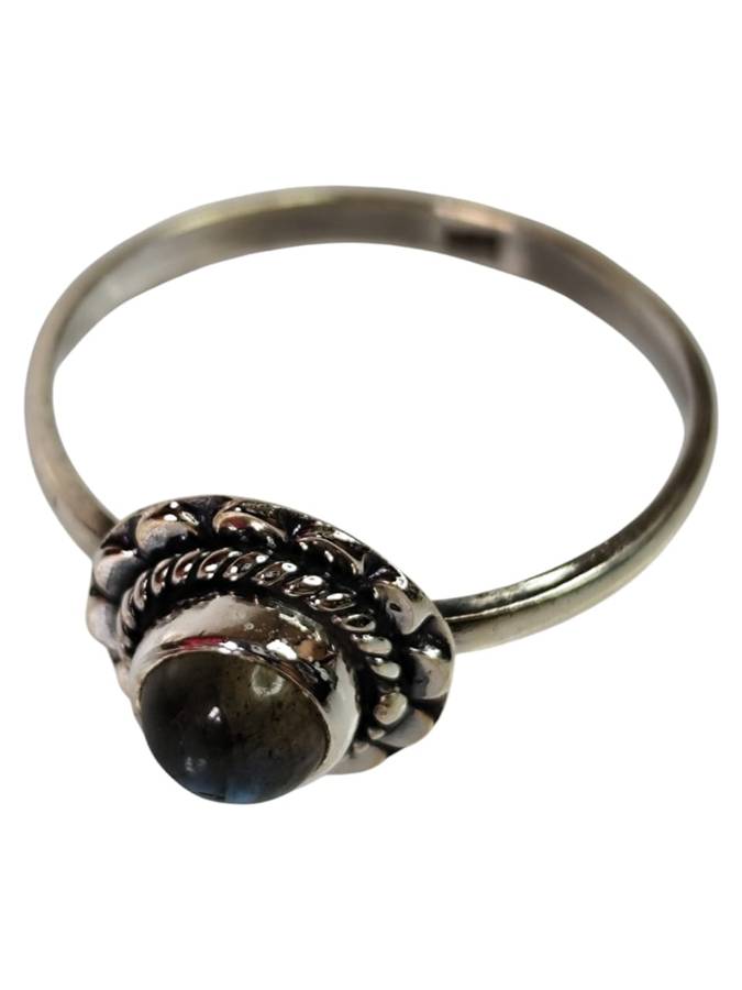 Labradorite ring in 925 silver, Round cut, size 10