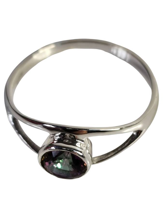 Mystic Topaz ring in 925 silver, Round cut, size 9