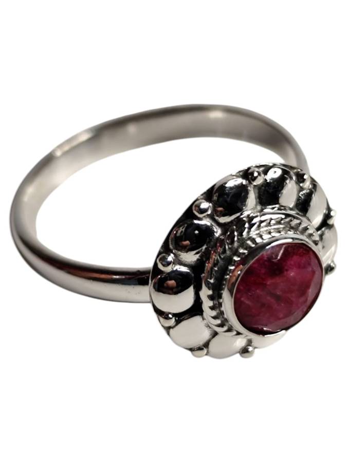 Ruby ring in 925 silver, Round cut, size 8