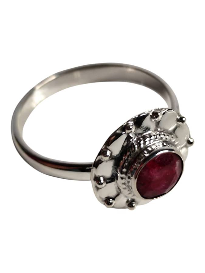 Ruby ring in 925 silver, Round cut, size 8
