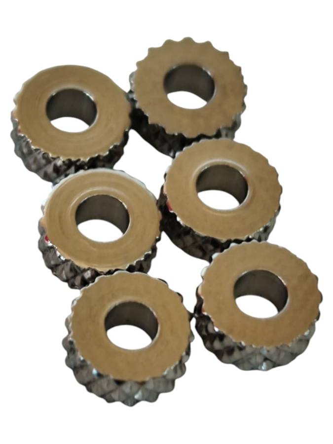 6 x Stainless steel textured bead, 5.3 x 2.15mm, 2mm hole