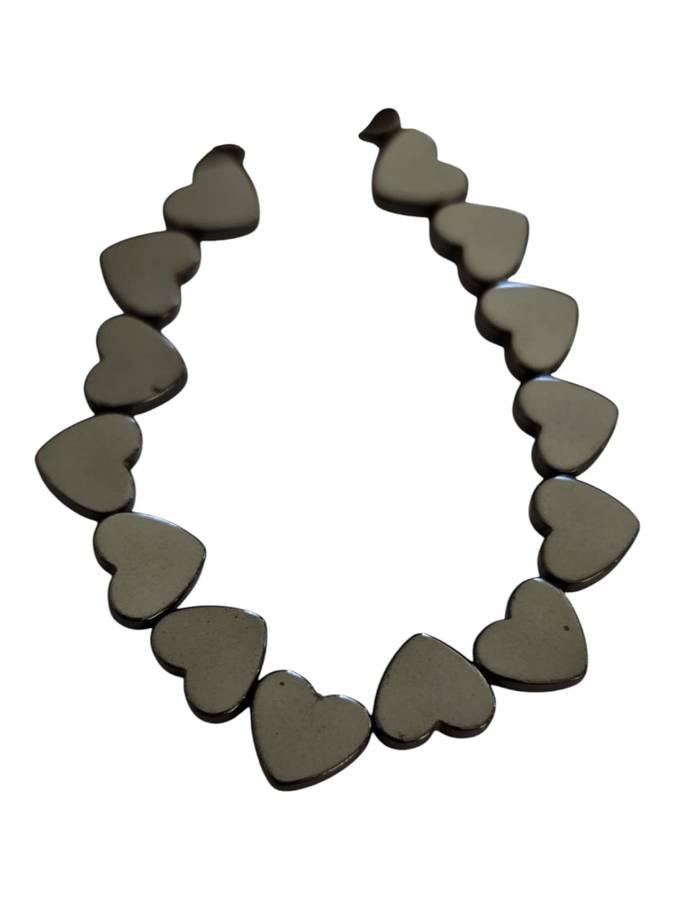 Hematite heart bead string, 8x7mm, dark gunmetal, 40cm