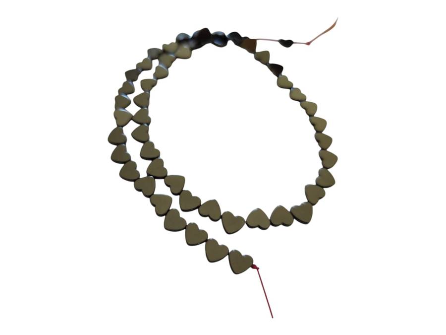 Hematite heart bead string, 8x7mm, dark gunmetal, 40cm