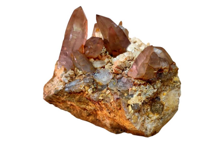 Smoky quartz points with feldspar cluster, Zomba in Malawi, 29 x 23 x 24cm, 10kg