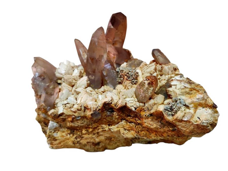 Smoky quartz points with feldspar cluster, Zomba in Malawi, 29 x 23 x 24cm, 10kg