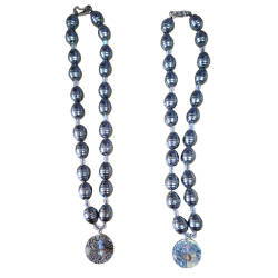 Charcoal color Shell pearl necklace with pendant, baroque shape, 48cm