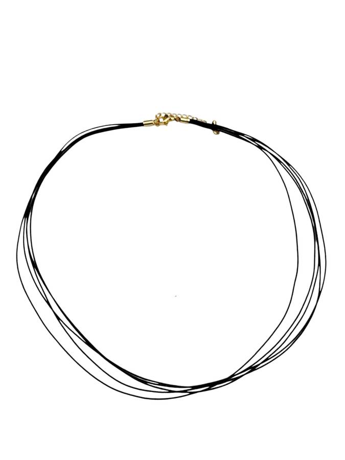 Black string w lobster stainless steel clasp, 5 string, 45cm w extender chain, Gold