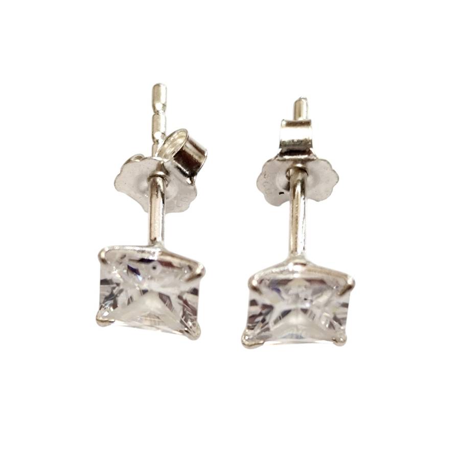 CZ square cut stud earrings 5 x 5mm set in 925 silver