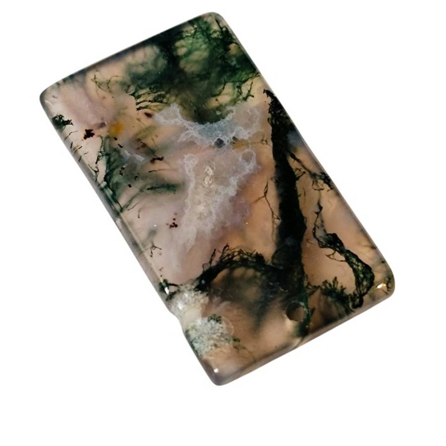 Moss Agate square cabochon pendant, 33x20mm