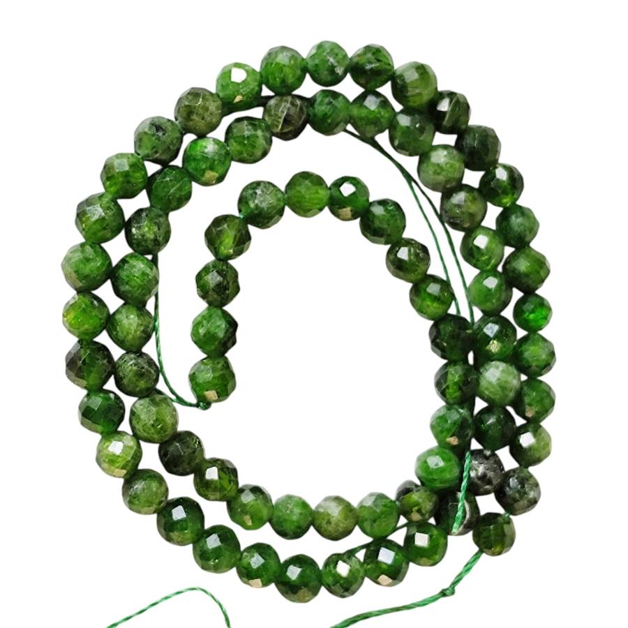 Green Diopside facet round shaped bead string, 5-5.4mm, 38cm