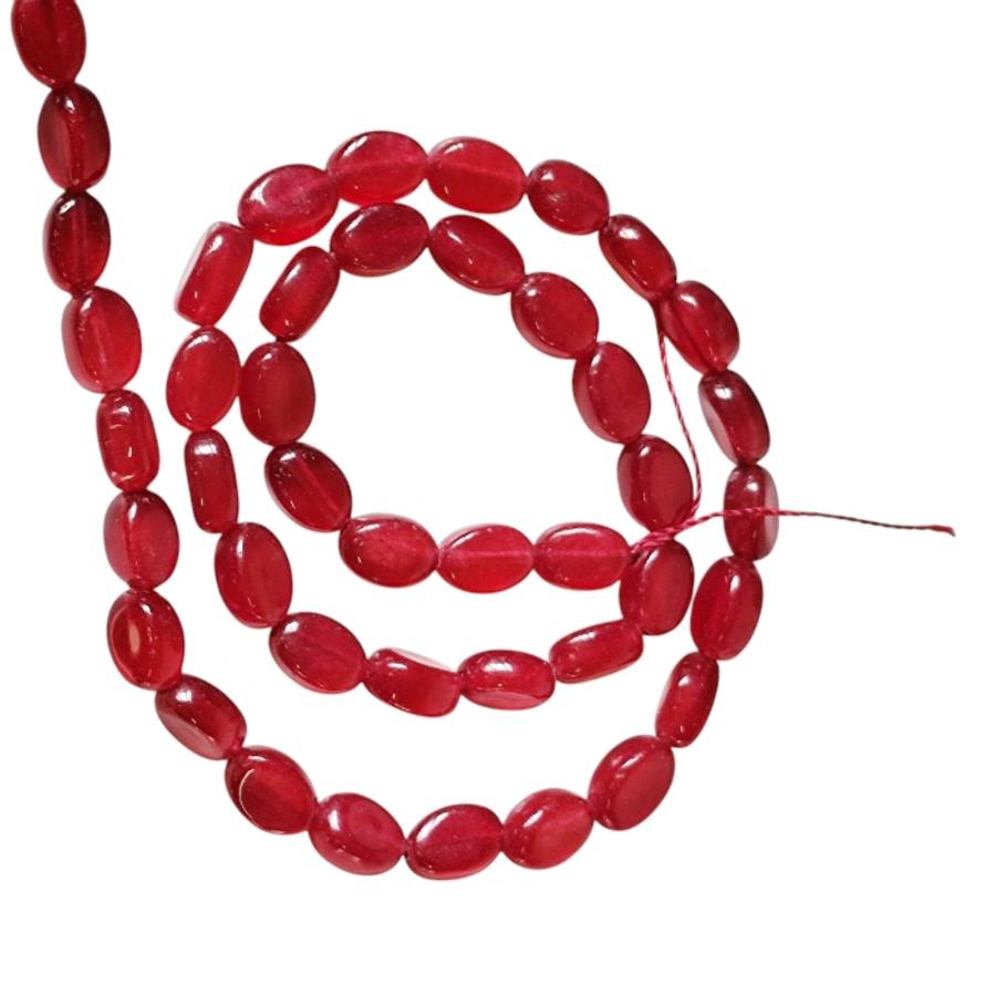 Ruby colour jadeite smooth oval shaped bead strand, 9 x 6.2mm, 37.5cm