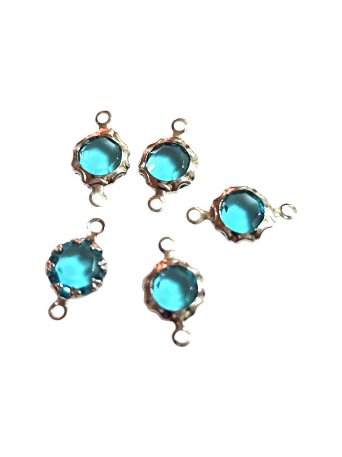 5 Pcs Rhinestone link connector in stainless steel, Light Blue, 6.5×11.82mm