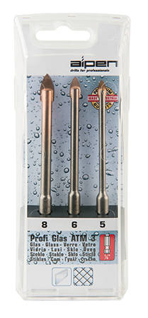 ALPEN - PROFI GLASS DRILL BIT SET 3 PIECE HEX SHANK 5 6 8MMALP ATM3-1