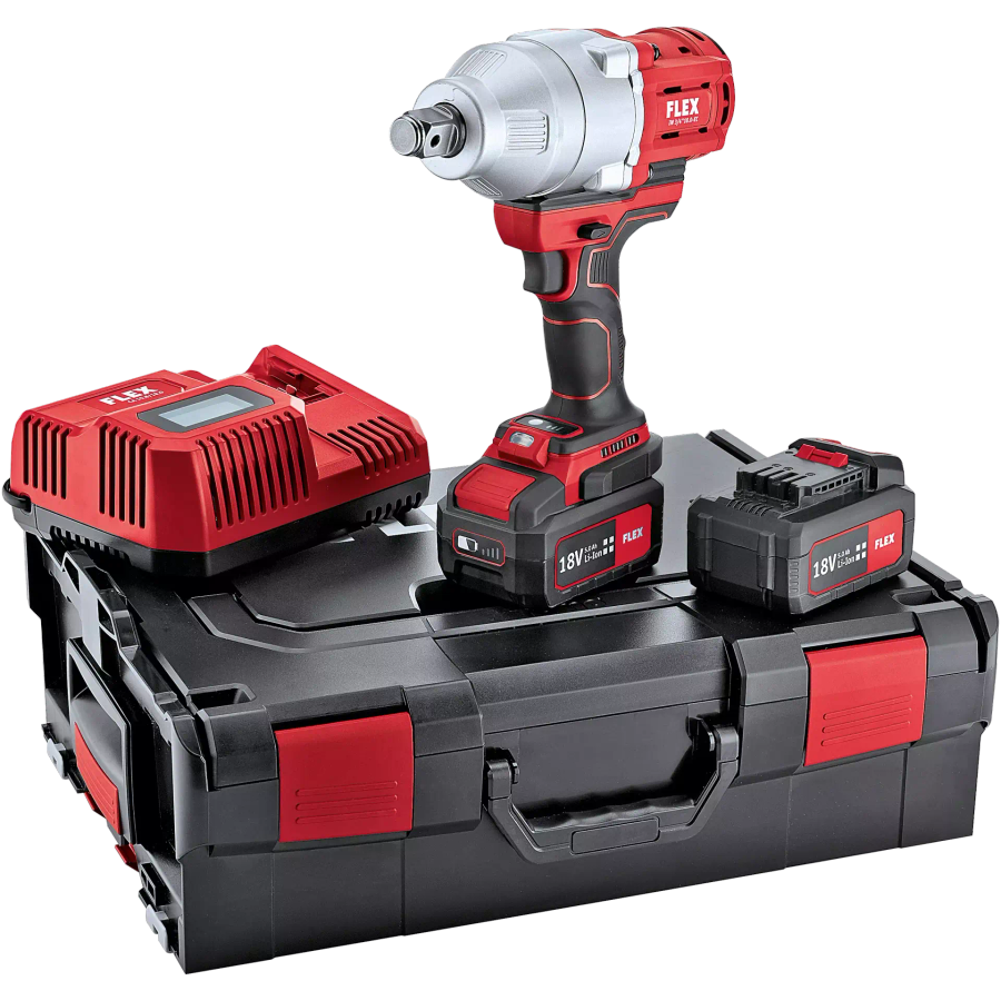 FLEX - Cordless Impact drill 18V c/w 2x 5.0Ah batteries & intelligent charger. - IW 3/4" 18.0-EC/...
