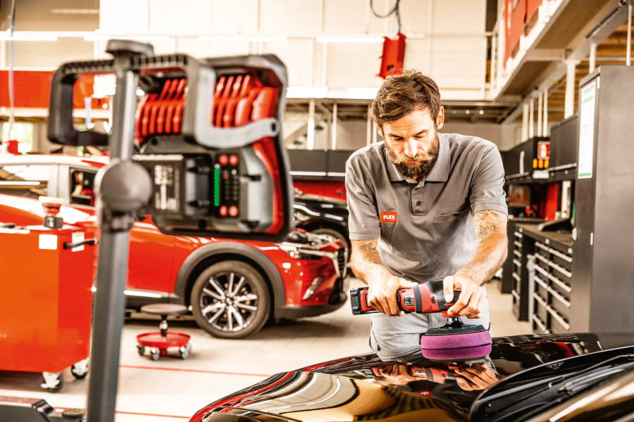 FLEX - Random Orbital Polisher with Positive-Action Drive, brushless, 2x 5.0Ah battery, i-charger...