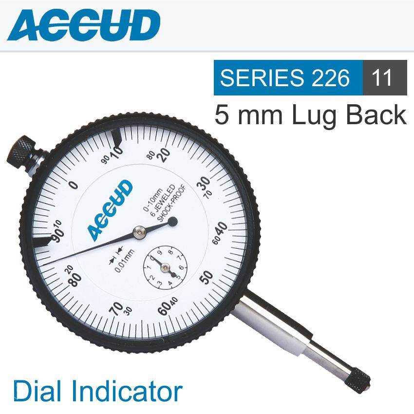 ACCUD - DIAL INDICATOR 5MM SHOCKPROOF 0.01MM GRAD. LUG & FLAT BACKAC226-005-11