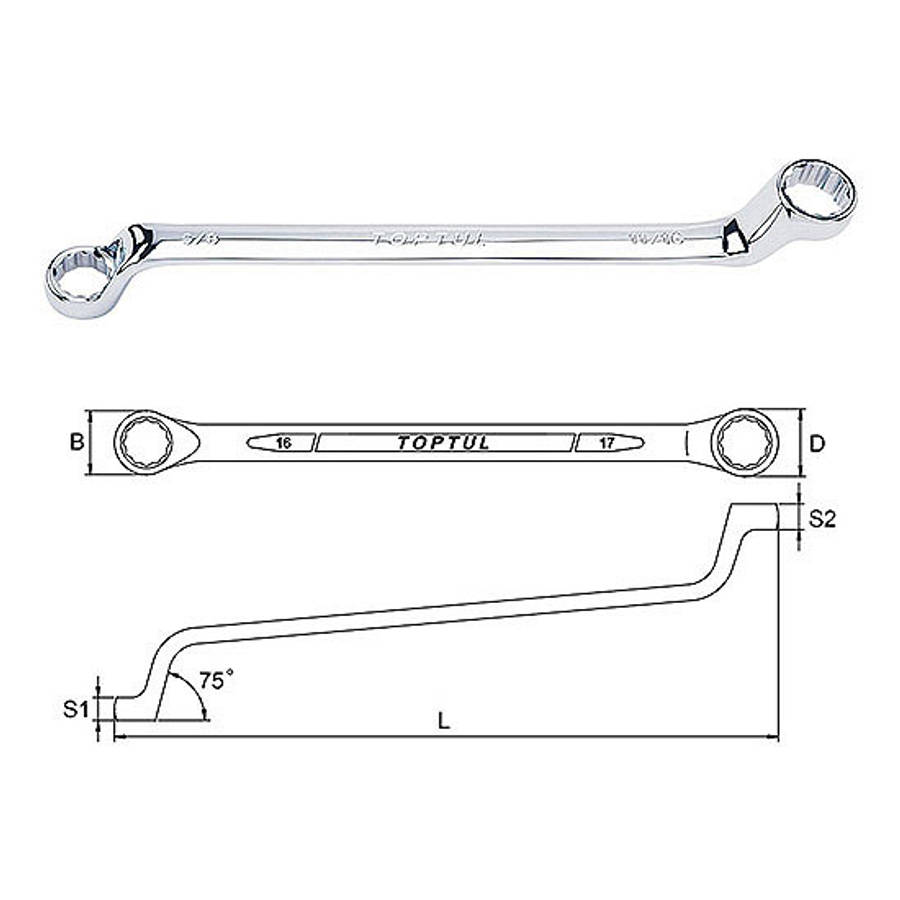 TOPTUL - 15/16 x 1 DOUBLE RING WRENCH 75 DEG OFFSET        ACAI3032