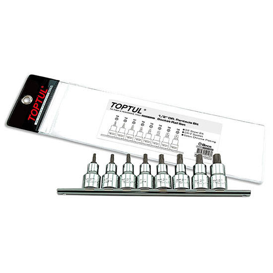 TOPTUL - 8PC 1/2 PENTACLE BIT SOCKET RAIL SET        GAAG0806