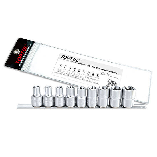 TOPTUL - 9PC 1/2 DR STAR SOCKET RAIL SET E10-E24        GAAG0901