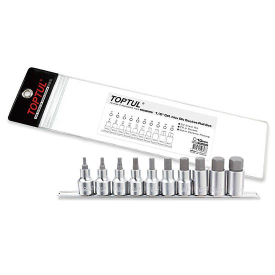 TOPTUL - 10PC 1/2 DR. HEX BIT SOCKET RAIL SET        GAAG1005